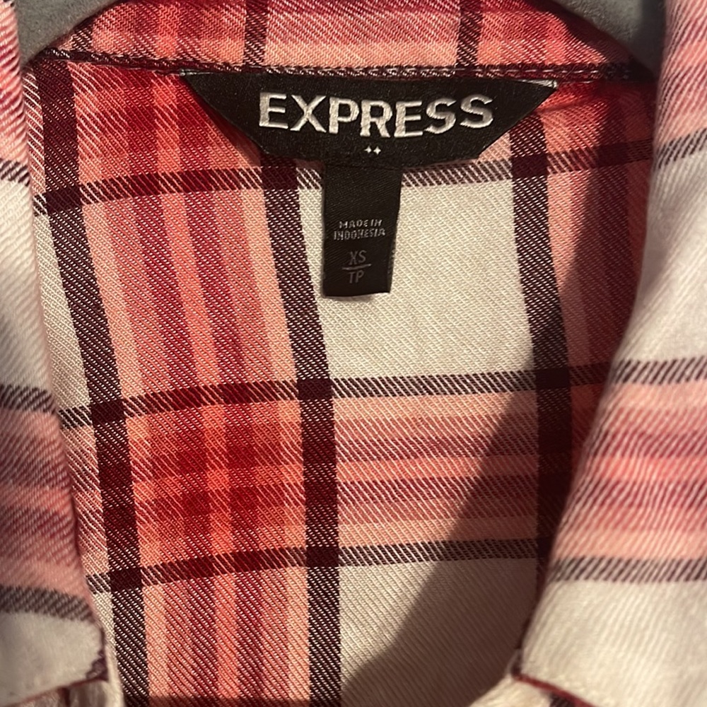 Express Long Sleeve Button Down Red And White Fla… - image 2